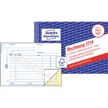 AVERY Zweckform Formularbuch "Rechnung", SD, 2 x 40 Blatt