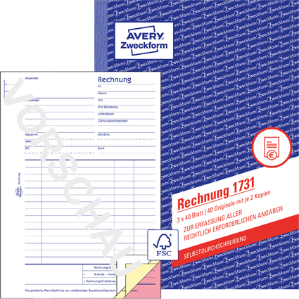 AVERY Zweckform Formularbuch "Rechnung", SD, 3 x 40 Blatt