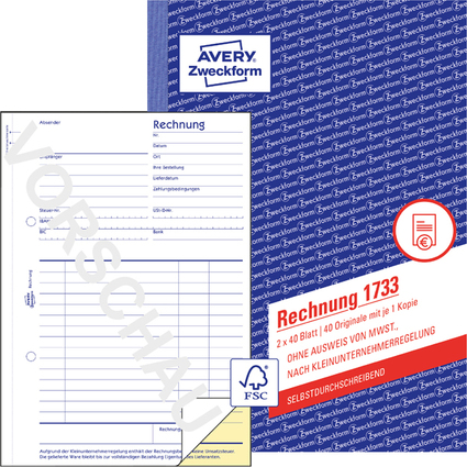 AVERY Zweckform Formularbuch "Rechnung" ohne USt., SD