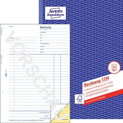 AVERY Zweckform Formularbuch "Rechnung", SD, 2 x 40 Blatt