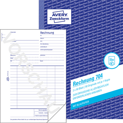 AVERY Zweckform Formularbuch "Rechnung", A5, 2 x 50 Blatt