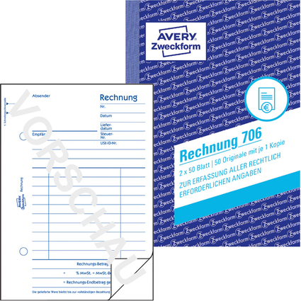 AVERY Zweckform Formularbuch "Rechnung", A6, 2 x 50 Blatt