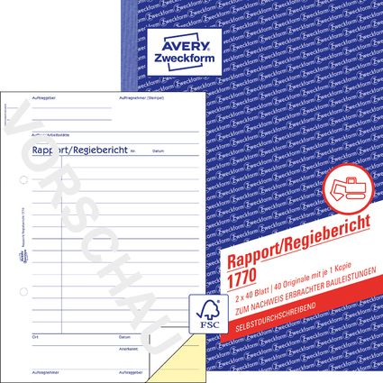 AVERY Zweckform Formularbuch "Rapport/Regiebericht", SD, A5