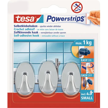 tesa Powerstrips Crochet adhsif SMALL, ovale, chrom