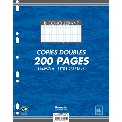 CONQUERANT SEPT Copies doubles, A4, quadrill, sans marge