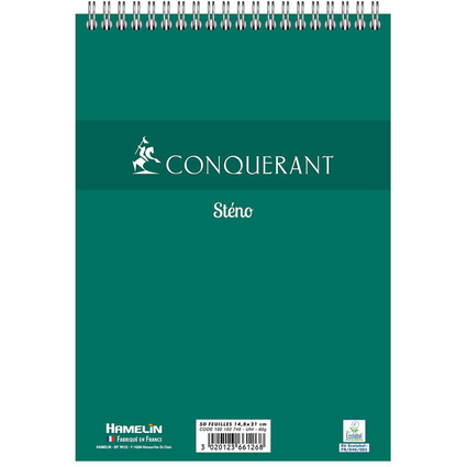 CONQUERANT SEPT Bloc stno  spirale, A5, uni, 50 feuilles