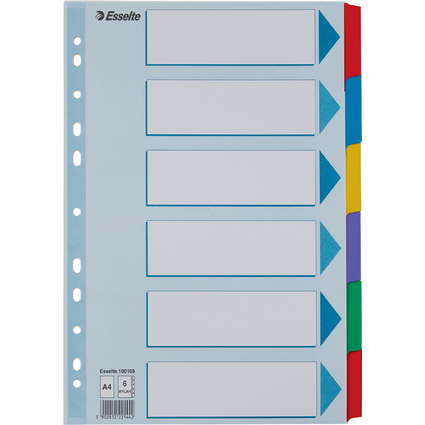 Esselte Intercalaires en carton, uni,A4,6 pices,multicolore