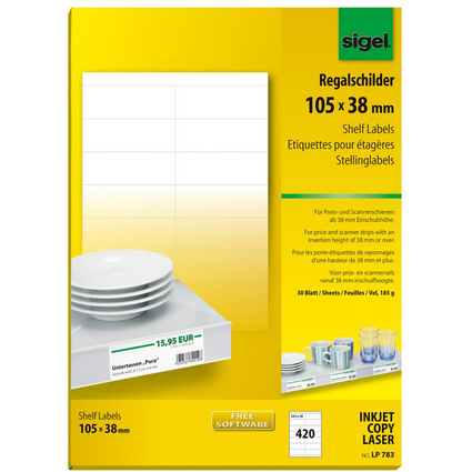 sigel Etiquette pour tagre, 105 x 38 mm, blanc, 170 g/m2