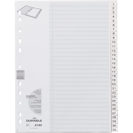 DURABLE Intercalaires en plastique, numrique, A4,31 touches