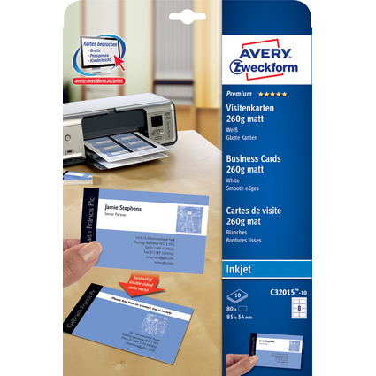 AVERY Zweckform Cartes de visite Quick & Clean, mat,260 g/m2