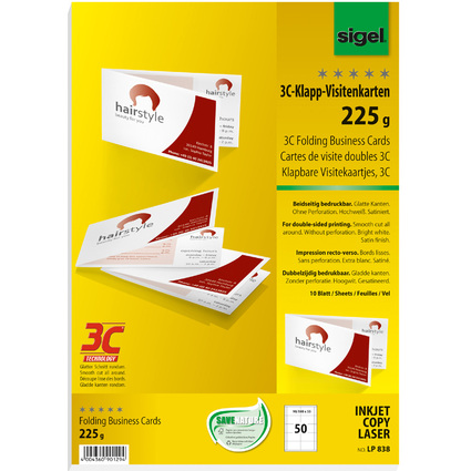sigel cartes de visite doubles 3C, 90/180 x 55 mm, extra