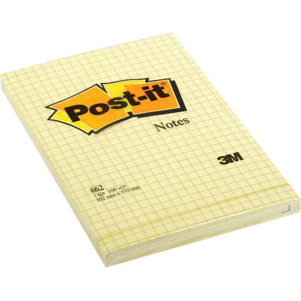 Post-it Bloc-note adhsif, 102 x 152 mm, quadrill, jaune