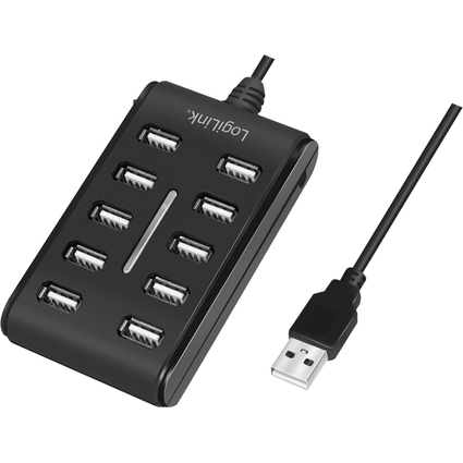 LogiLink Hub USB 2.0, 10 ports, avec interrupteur, noir