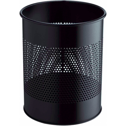 DURABLE Corbeille METAL, ronde,15 litres, noir