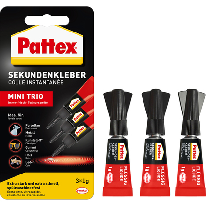 Pattex Colle instantane MINI TRIO, 3 tubes de 1 g,
