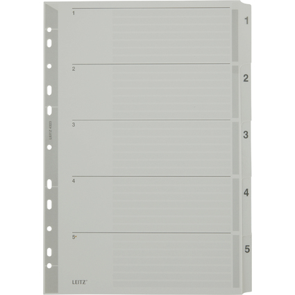 LEITZ Intercalaires en carton mylar, chiffres, A4, 1-5, gris