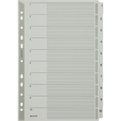 LEITZ Intercalaires en carton mylar, chiffres, A4, 1-10,gris