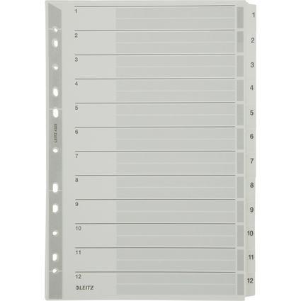 LEITZ Intercalaires en carton mylar, chiffres, A4, 1-12,gris
