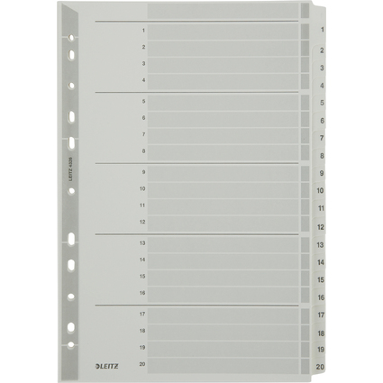 LEITZ Intercalaires en carton mylar, chiffres ,A4, 1-20,gris