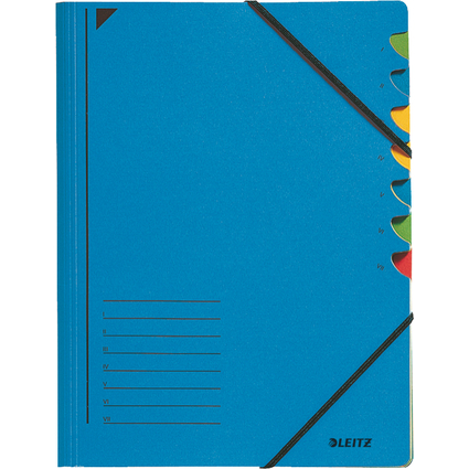 LEITZ chemise trieur, A4, carton, 7 compartiments, bleu