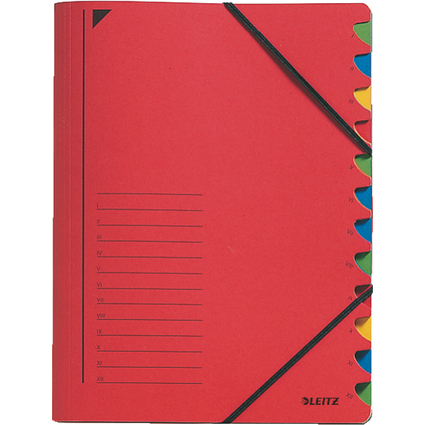 LEITZ Chemise trieur, A4, carton, 12 compartiments, rouge