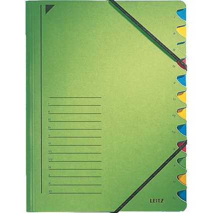 LEITZ Chemise trieur, A4, carton, 12 compartiments, vert
