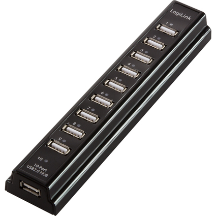 LogiLink Hub USB 2.0 avec bloc d'alimentation, noir, 10