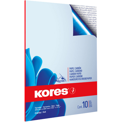 Kores papier carbone, format A4, 10 feuilles, bleu