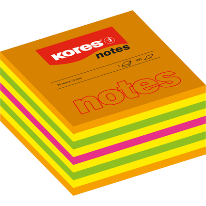 Kores Bloc-note cube, 75 x 75 mm, couleurs fluo, 5 couleurs