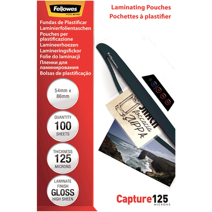 Fellowes Pochette de plastification, 54 x 86 mm, 250 microns