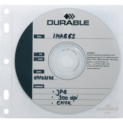 DURABLE Pochette CD-/DVD COVER FILE, PP, transparent