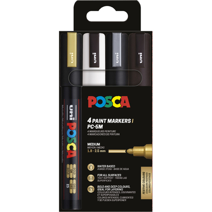 POSCA Marqueur  pigment PC5M, tui de 4, assorti
