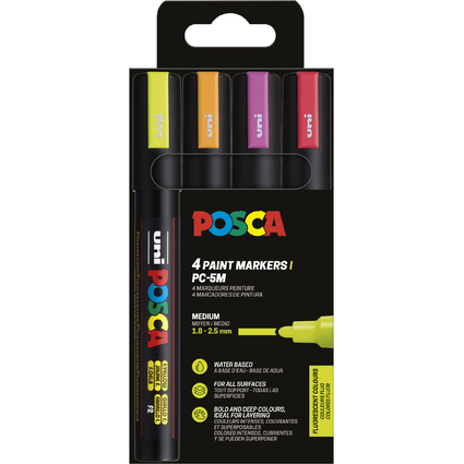 POSCA Marqueur  pigment PC5M, tui de 4, couleurs fluo