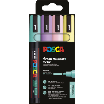 POSCA Marqueur  pigment PC5M, tui de 4, couleurs douces