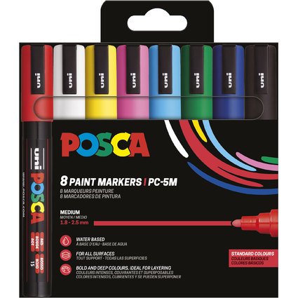POSCA Marqueur  pigment PC5M, tui de 8, assorti Standard
