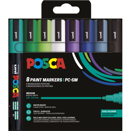 POSCA Marqueur  pigment PC5M, tui de 8, couleurs froides