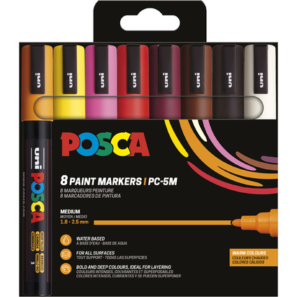 POSCA Marqueur  pigment PC5M, tui de 8, couleurs chaudes