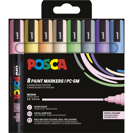 POSCA Marqueur  pigment PC5M, tui de 8, couleurs pastel