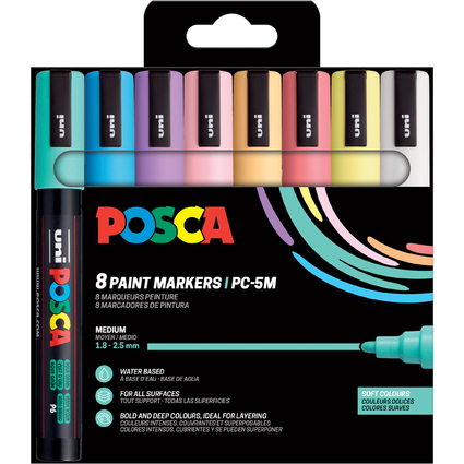 POSCA Marqueur  pigment PC5M, tui de 8, couleurs douces