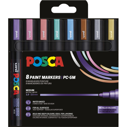 POSCA Marqueur  pigment PC5M, tui de 8, assorti couleurs