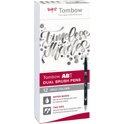 TOMBOW Feutre double pointe ABT DUAL BRUSH PEN, tons gris