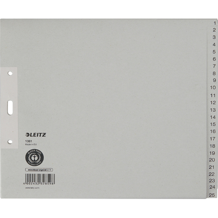 LEITZ Intercalaires en papier naturel, numrot, A4+, 1-25
