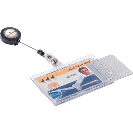 DURABLE Porte-badge double avec enrouleur, transparent