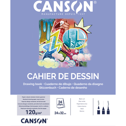 CANSON Cahier  dessin, uni, 125 g/m2, 240 x 320 mm,
