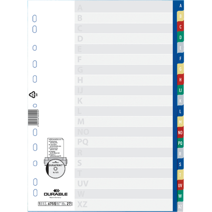 DURABLE Kunststoff-Register, A-Z, A4, PP, 20-teilig