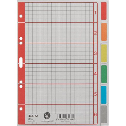 LEITZ Intercalaires en carton extra solide, en blanc, A5, 6
