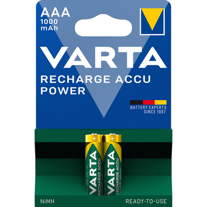 VARTA Pile NiMH "Rechargeable Accu", Micro (AAA), 1 000 mAh