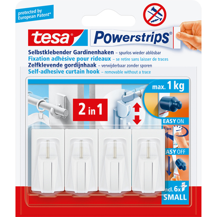 tesa Powerstrips Fixation adhsive pour rideaux Vario, blanc