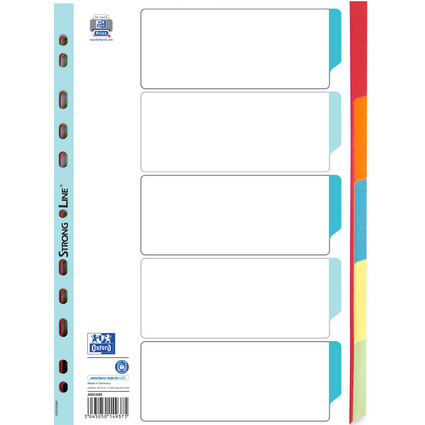 Oxford Intercalaires en carton, uni, format A4, couleur, 5
