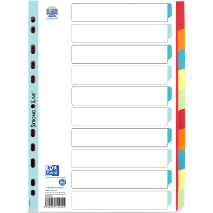 Oxford Intercalaires en carton, uni, format A4, couleur, 10